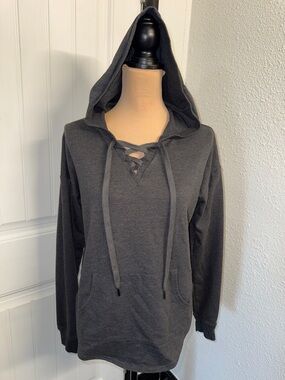 bcg Charcoal Lace-Up Hooded Sweatshirt